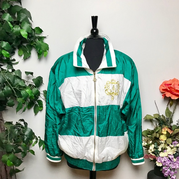 Jackets & Blazers - LAVON Vintage Green White Windbreaker Jacket XL